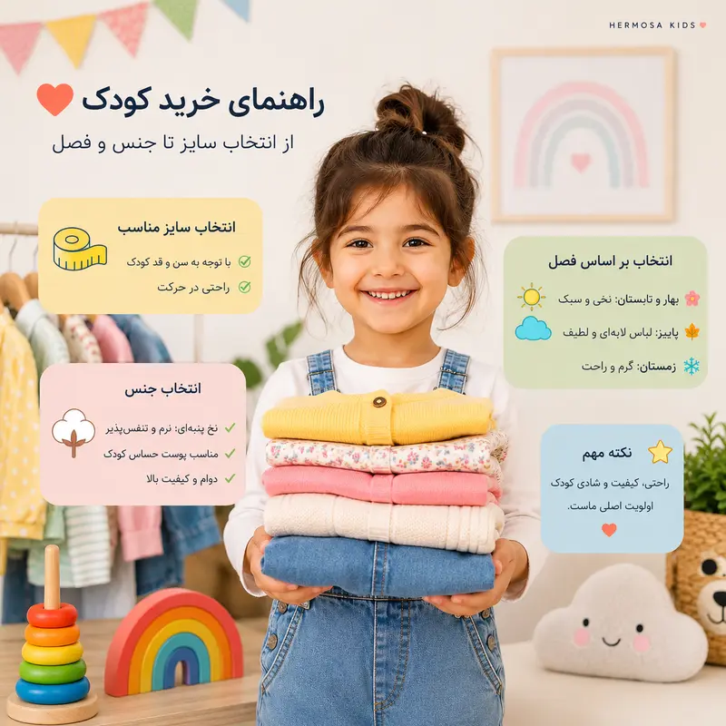 راهنمای خرید لباس کودک؛ از انتخاب سایز تا جنس و فصل